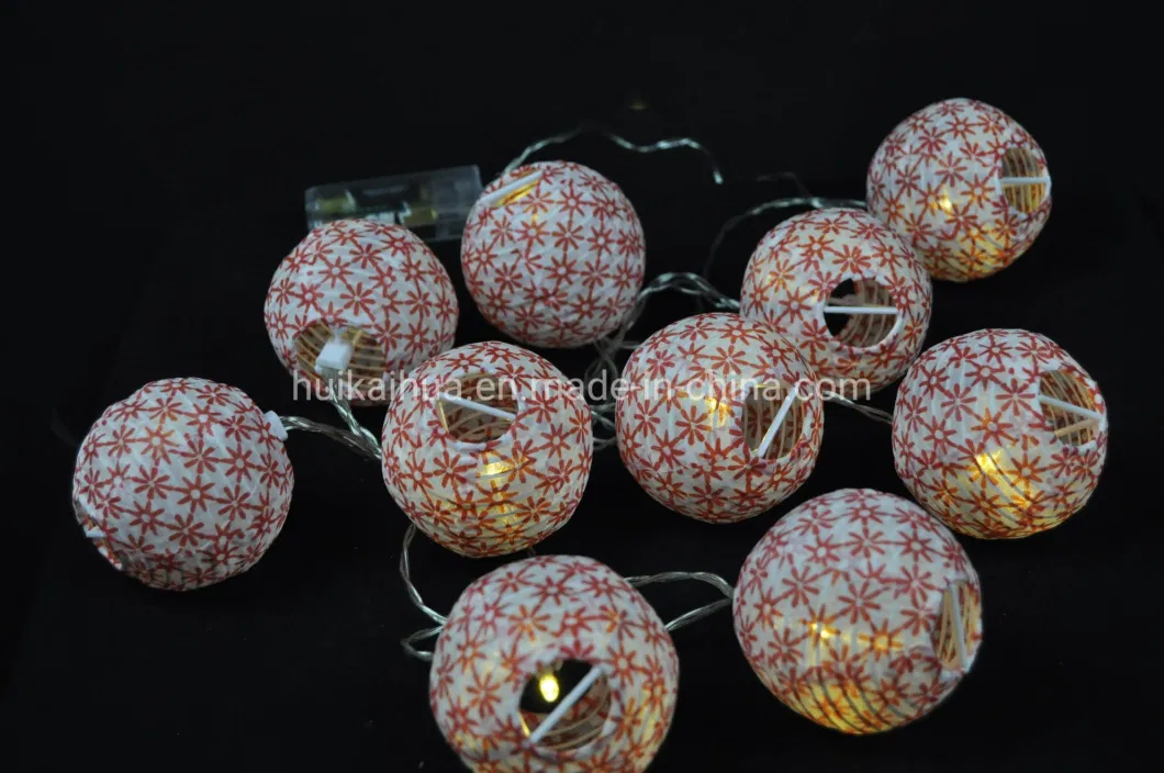 Printing Round Ball LED Battery Operate Indoor Paper String Light String Garland for Christmas Party