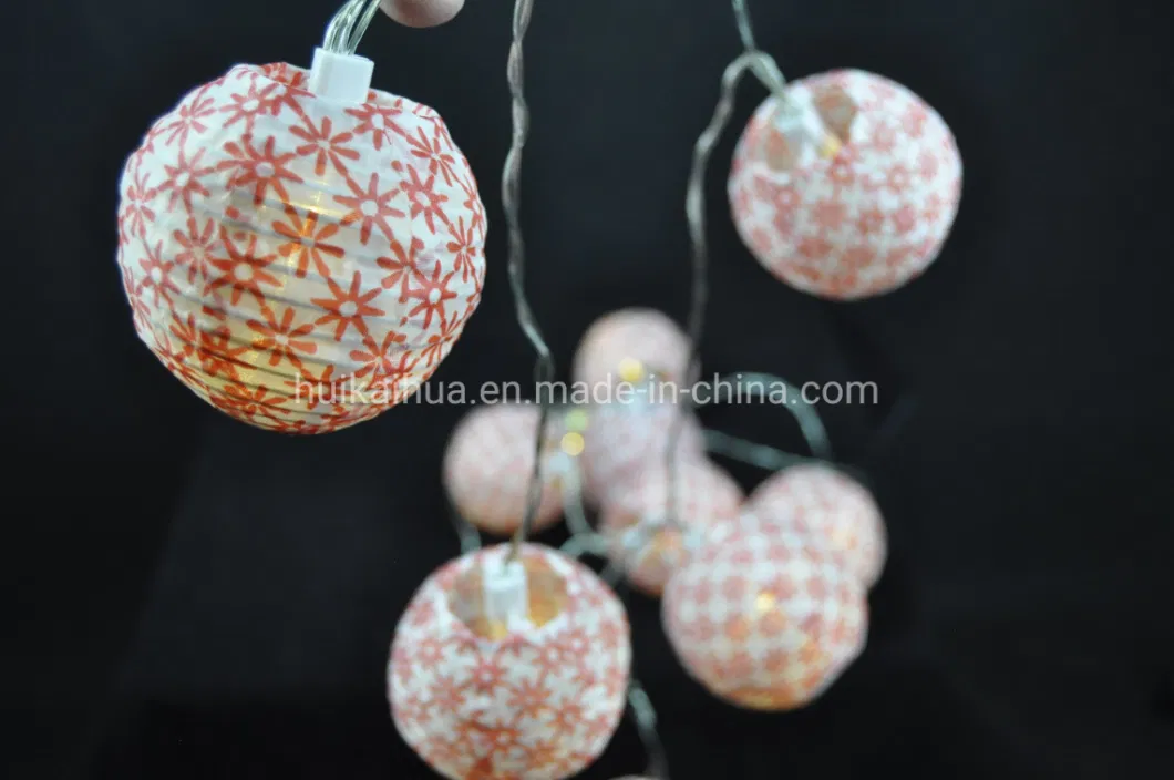 Printing Round Ball LED Battery Operate Indoor Paper String Light String Garland for Christmas Party