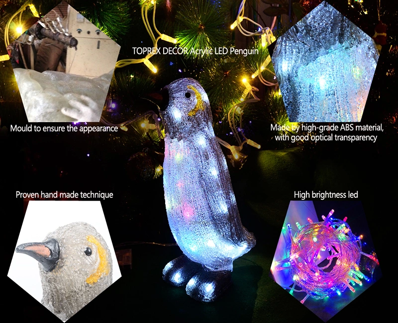 Toprex Decor 3D Acrylic High Brightness Lighting Design Christmas Lighted Animated Penguin Outdoor Display Light Animal