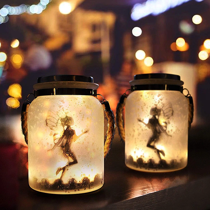 Solar Fairy Lanterns Frosted Glass Hanging Mason Jar Lights with 20LEDs and DIY Paper Cards Warm White Light IP44 Waterproof Bl21021