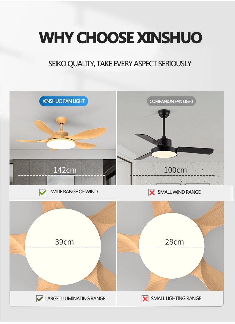 Ceiling Fan 52 Inch Modern Decoration Room High Quality Solid Wood Blades LED Ceiling Fan Light