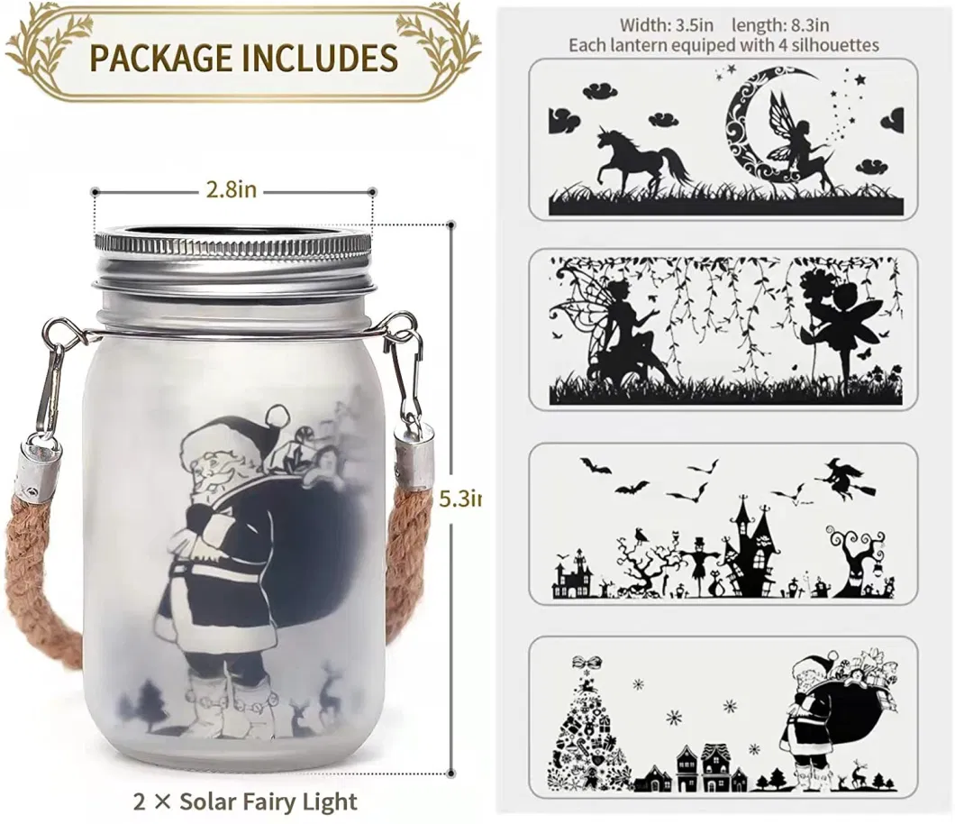 Solar Fairy Lanterns Frosted Glass Hanging Mason Jar Lights with 20LEDs and DIY Paper Cards Warm White Light IP44 Waterproof Bl21021